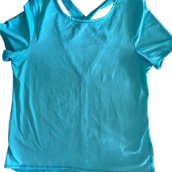 Avía turqoiuse activewear short sleeve top t-shirt cross back back slit sz XL - Picture 7 of 9